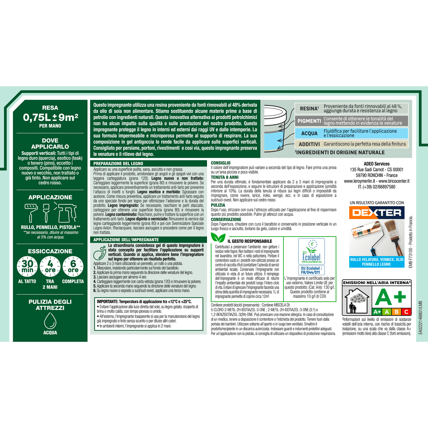 Bricocenter IMPREGNATING WOOD PROTECTIVE BASE BIO WALNUT HIGH PROTECTION LUXENS 750 ML