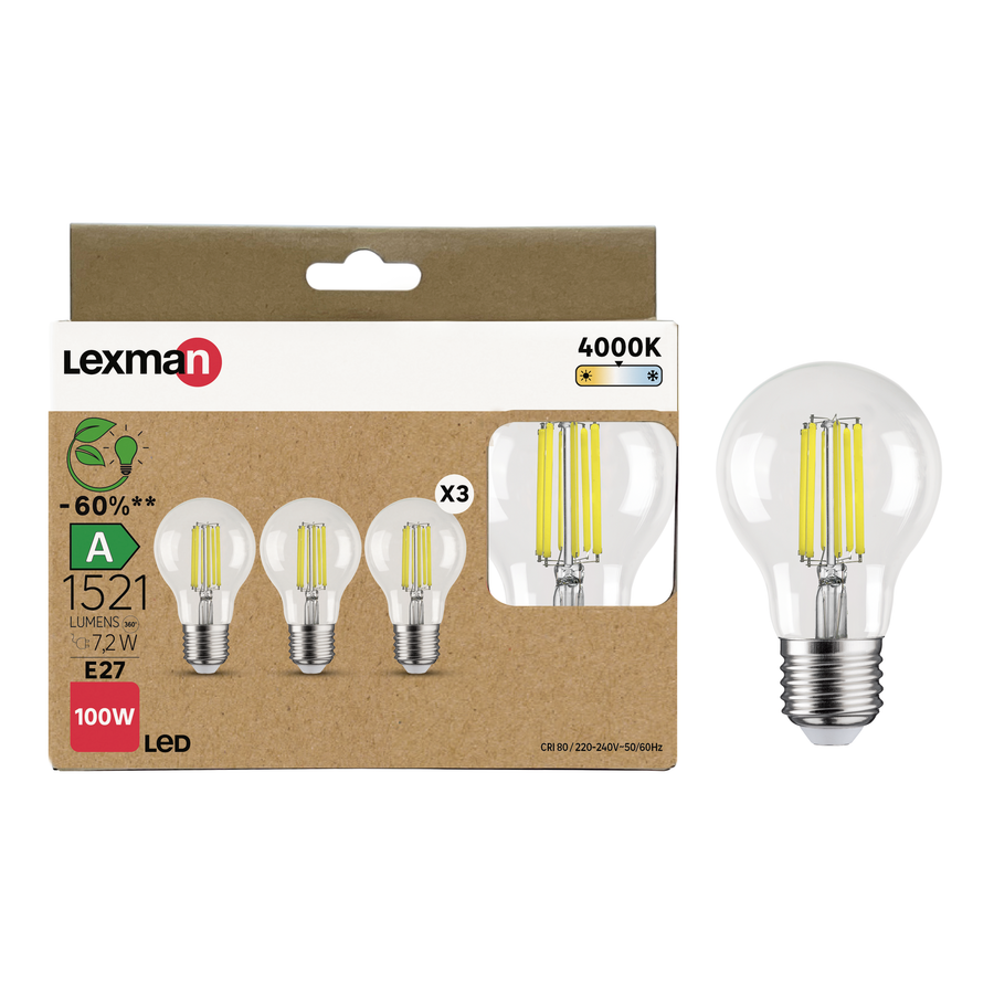 3 LED BULBS CLASS A E27=100W NATURAL LIGHT