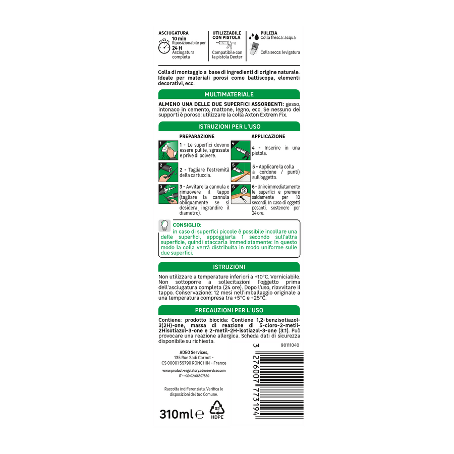 MOUNTING GLUE BASE BIO MEGA FIX AXTON 310ML CARTRIDGE