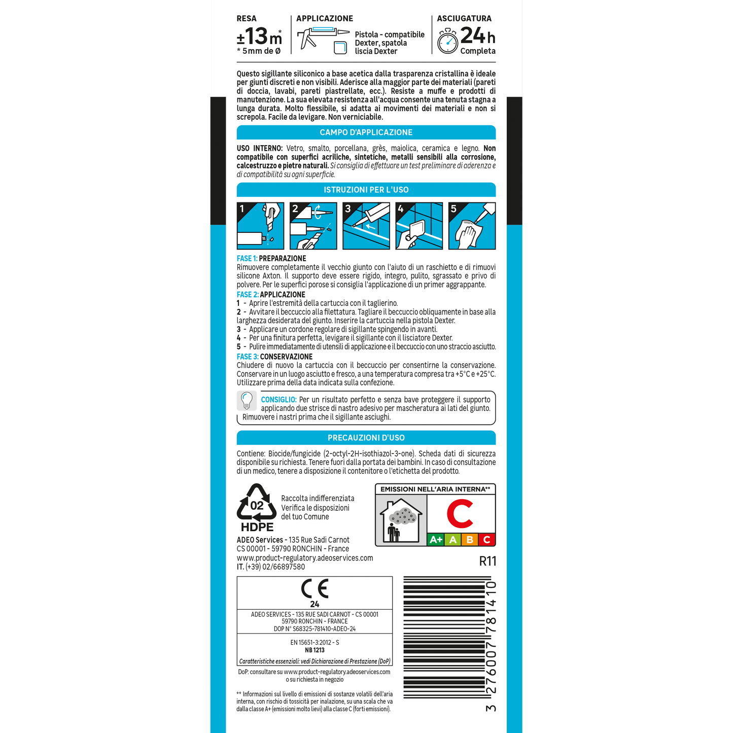 Bricocenter ACETIC SILICONE BATHS AND SHOWERS INVISIBLE AXTON 280 ML