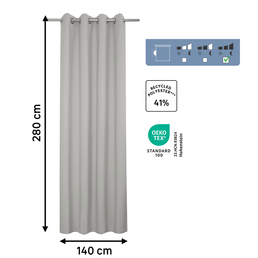 New Arel blackout curtain, grey, 140x280 cm, with eyelets