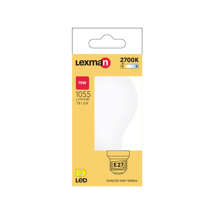 E27 LED bulb (equivalent to 75W), frosted teardrop shape, warm light