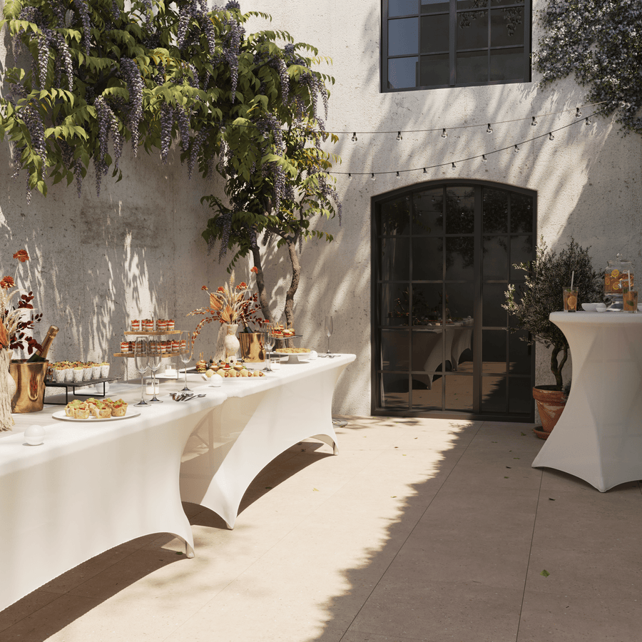 Rectangular tablecloth, 190 g/m² white polyester fabric, 183 x 74 cm