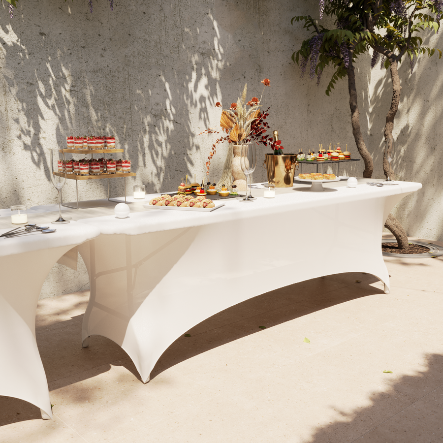 Rectangular tablecloth, 190 g/m² white polyester fabric, 183 x 74 cm