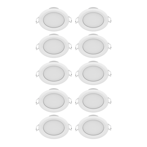 10 white plastic recessed spotlights, 9 cm diameter, 3W LED, natural light