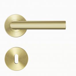 SARA DOOR HANDLE WITH ROSETTE AND SPOUT MATTE BRUSHED BRASS FINISH