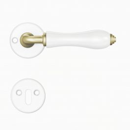 MAYA DOOR HANDLE WITH ESCUTCHEON AND SPOUT BRUSHED BRASS FINISH OFF-WHITE OP