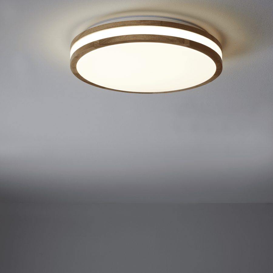 Kosta ceiling light in white metal and wood, 40 cm diameter, LED, CCT, dimmable