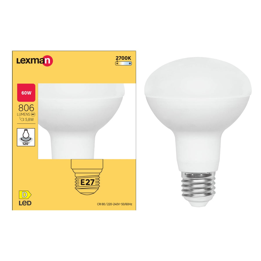LED BULB E27=60W R80 WARM LIGHT
