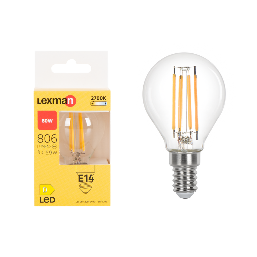 LED BULB E14=60W SPHERE TRANSPARENT WARM LIGHT