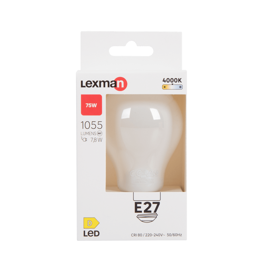 E27=75W FROSTED DROP LED BULB NATURAL LIGHT