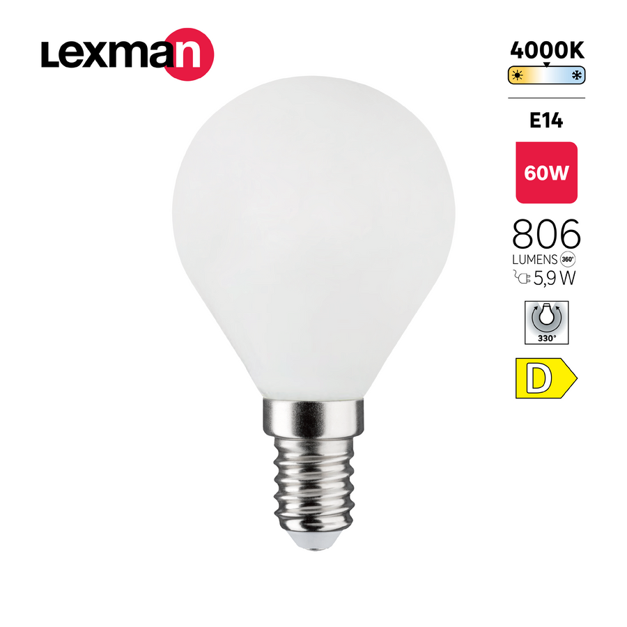 LED BULB E14=60W FROSTED SPHERE NATURAL LIGHT