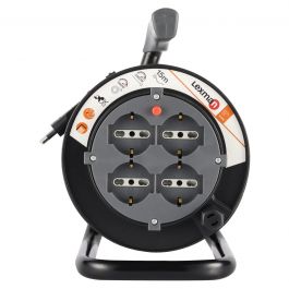 15MT CABLE REEL 16A PLUG 4 UNIVERSAL SOCKETS WITH THERMAL CIRCUIT BREAKER BLACK