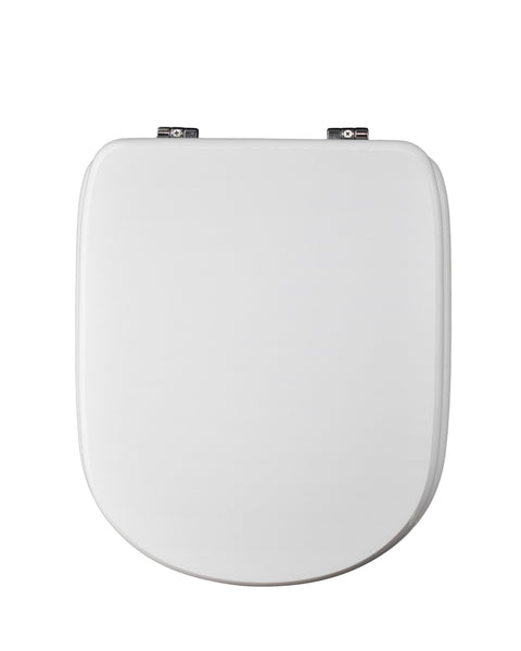 Gemma 2 toilet seat cover, rectangular, white MDF, top-mounted, ceramic and metal