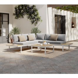 CAPRI 5-SEATER CORNER SET WITH WOOD EFFECT COFFEE TABLE AND WHITE