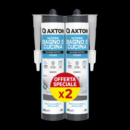BI-PACK ACETIC SILICONE BATHROOMS AND KITCHENS WHITE AXTON 280 ML