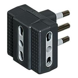 SPACE-SAVING 16A PLUG ADAPTER 3 SOCKETS 2-PIN 10/16A BLACK