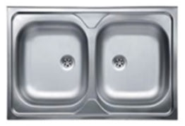 SINK L80xP50 2-BASIN SINK + SINK 2 AND STAINLESS STEEL FIXING HOOKS