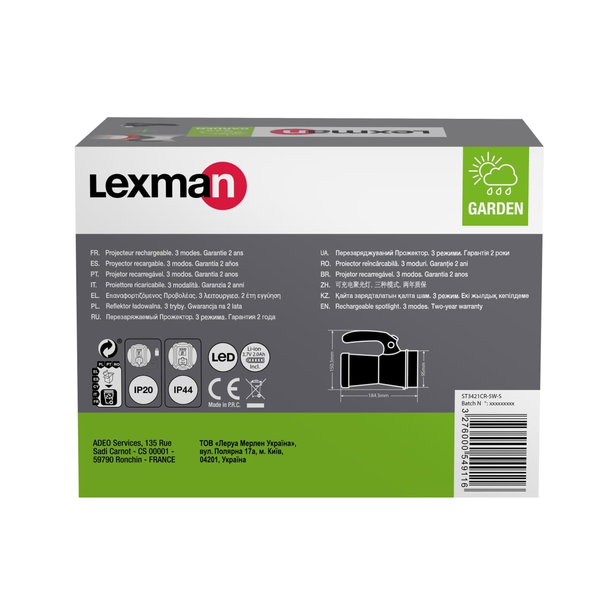 Bricocenter 3W LED TORCH WITH USB CHARGER 2200 MAH LITHIUM BATTERY DURATION 4/5H CHARGE TIME 5/6H