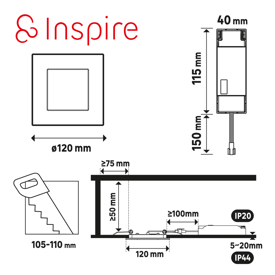 Extra-flat recessed spotlight, aluminium, white, 120 mm, LED, 1200 lm, dimmable, IP44