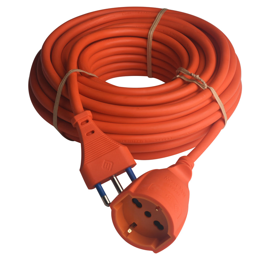 15-metre garden extension lead with a 10/16 A socket and a 16 A orange plug
