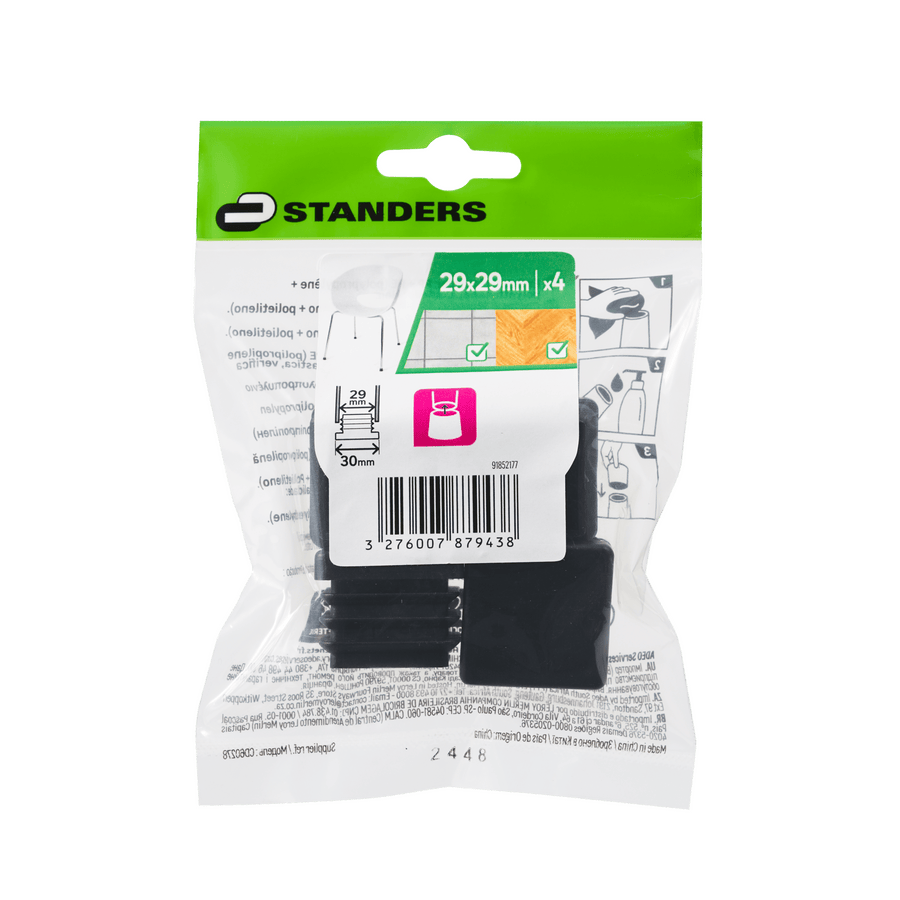 4 black plastic studs, 29×29 mm