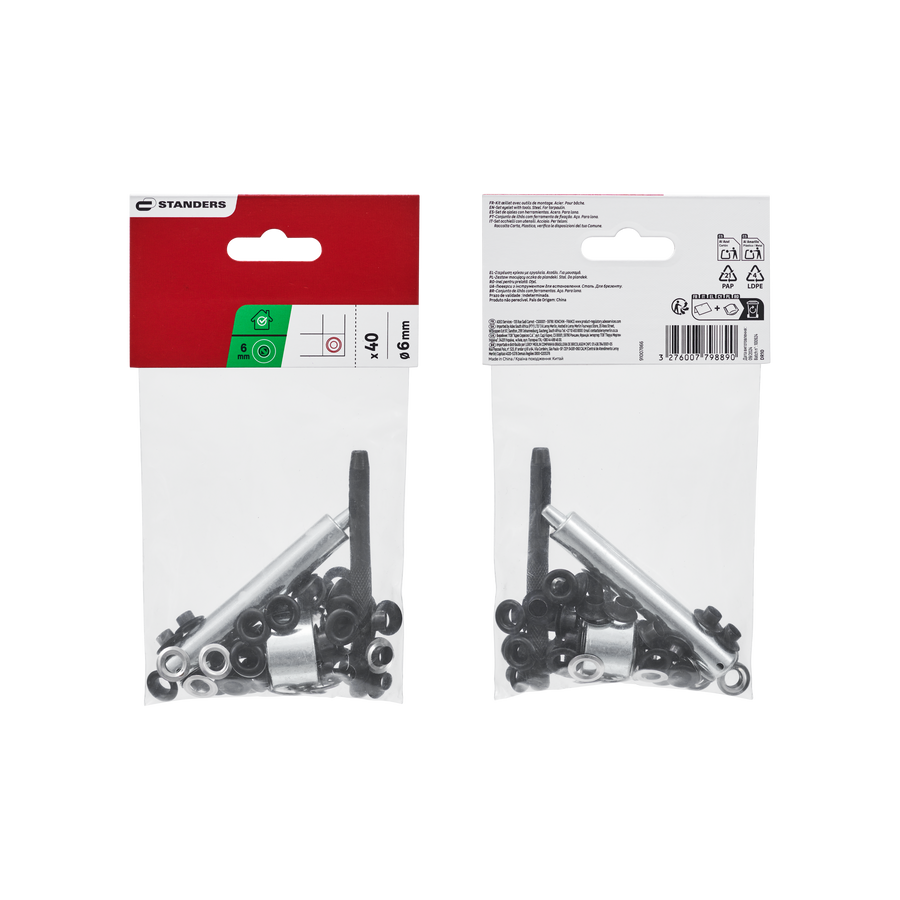 EYELET AND PUNCH FOR STRAPS AND CANVAS STANDERS BLACK STEEL D 6 MM 40 PIECES