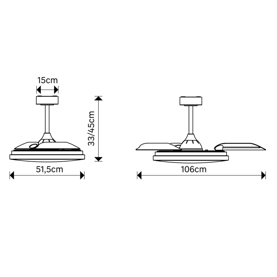 Plafoniera con ventilatore torrent acrilico bianco d 51cm led 4000lm cctdim con pale retr