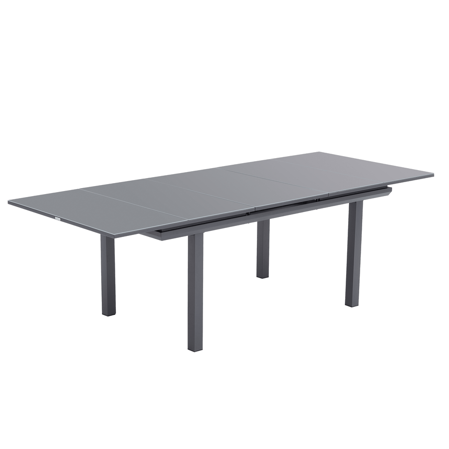 Odyssea table, 188/244 x 100 mm, aluminium frame with anthracite Naterial glass top