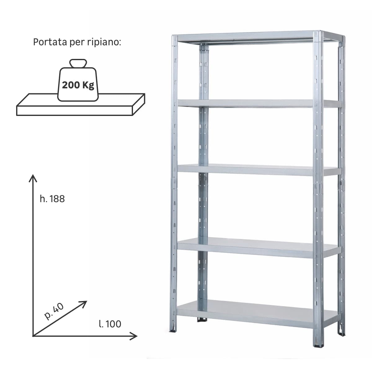 Bricocenter L100xP40xH188CM 5-SIZED METAL SLIDING SHEET RACK 200KG CAPACITY