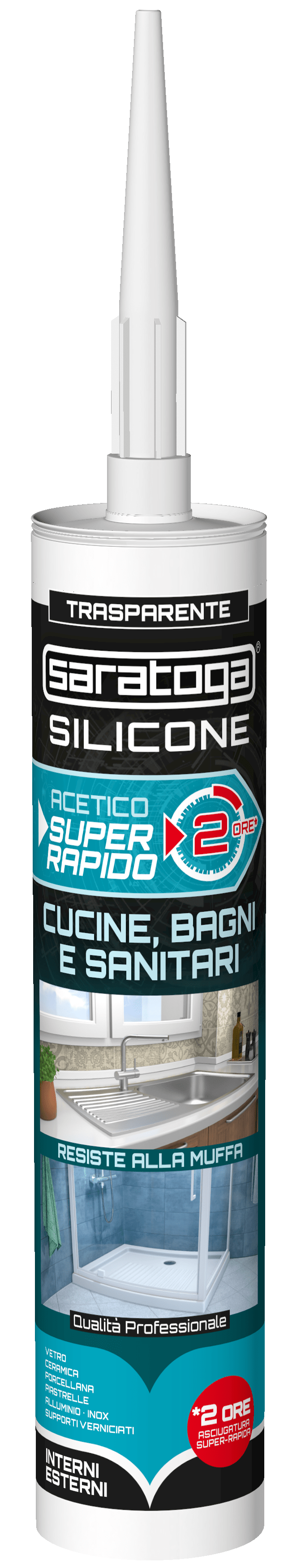 Bricocenter ACETIC SILICONE BATHROOMS AND KITCHENS TRANSPARENT 2 HOURS SARATOGA 280 ML
