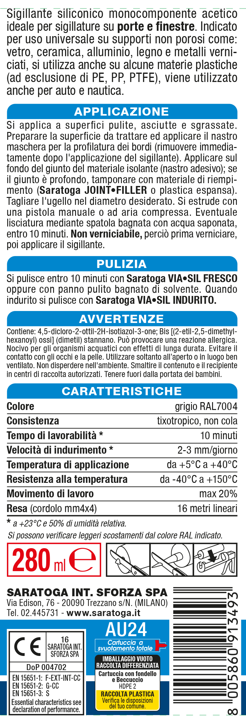 Bricocenter ACETIC SILICONE DOORS AND WINDOWS GRAY SARATOGA 280 ML