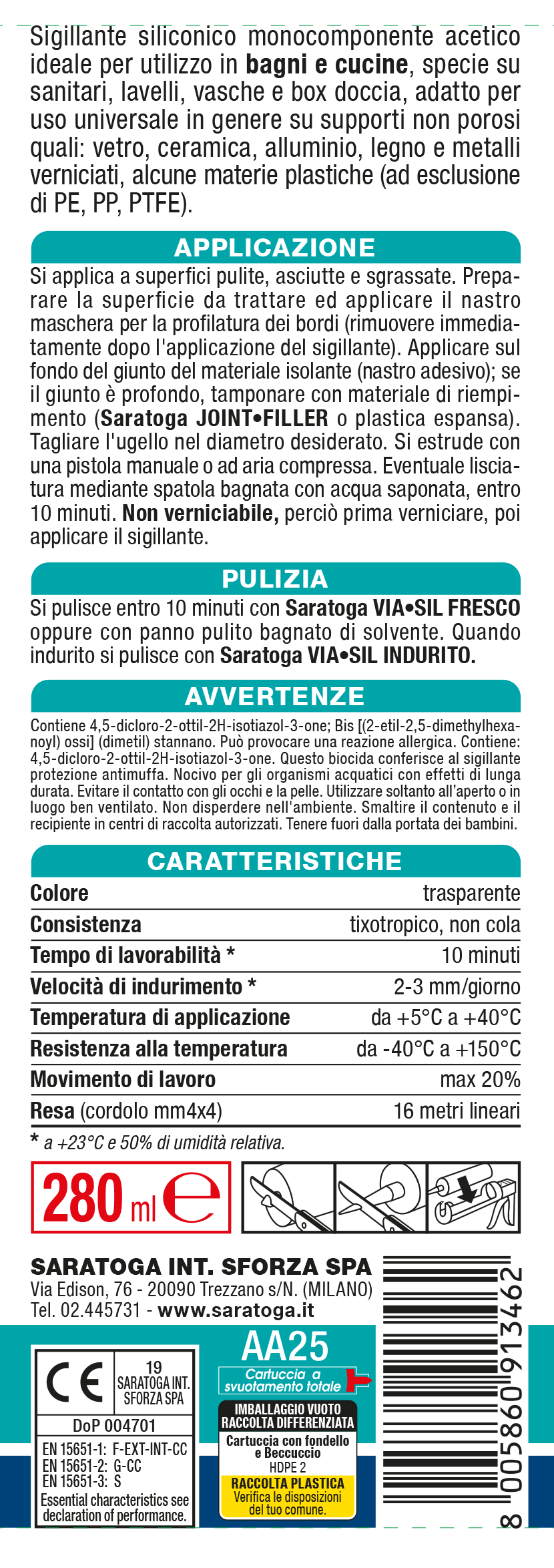 Bricocenter ACETIC SILICONE BATHROOMS AND KITCHEN ANTI-MOLD TRANSPARENT SARATOGA 280 ML