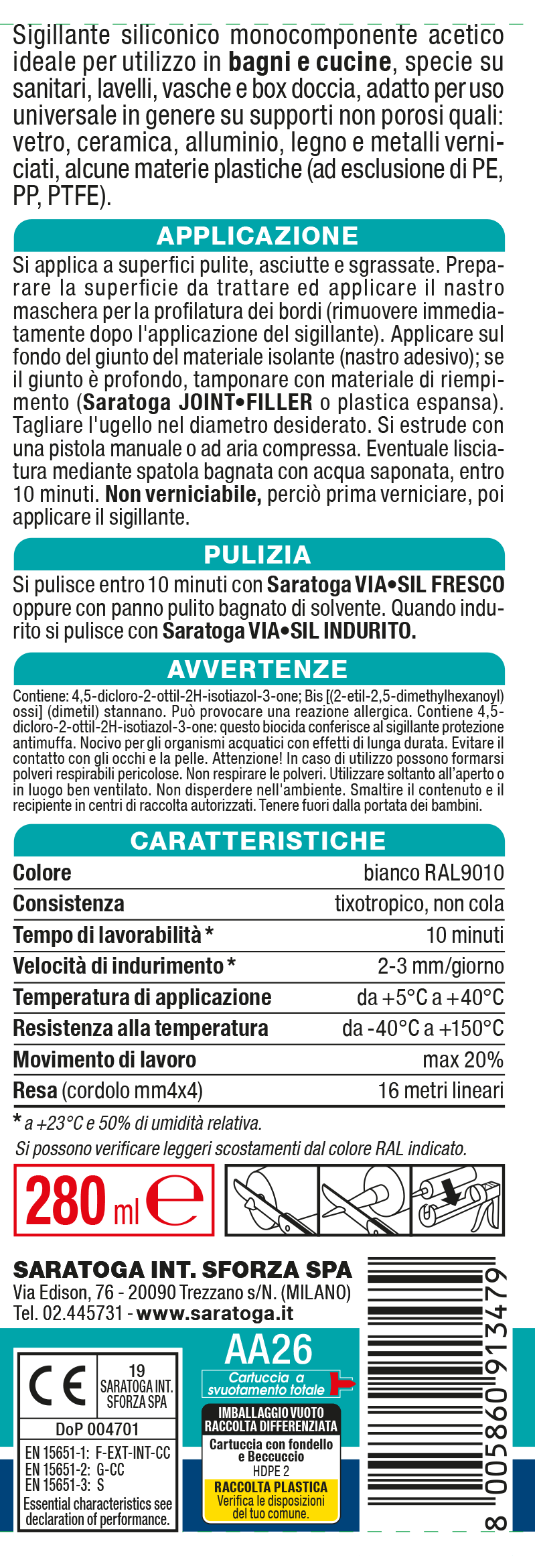 Bricocenter ACETIC SILICONE BATHROOMS AND KITCHEN ANTI-MOLD WHITE SARATOGA 280 ML
