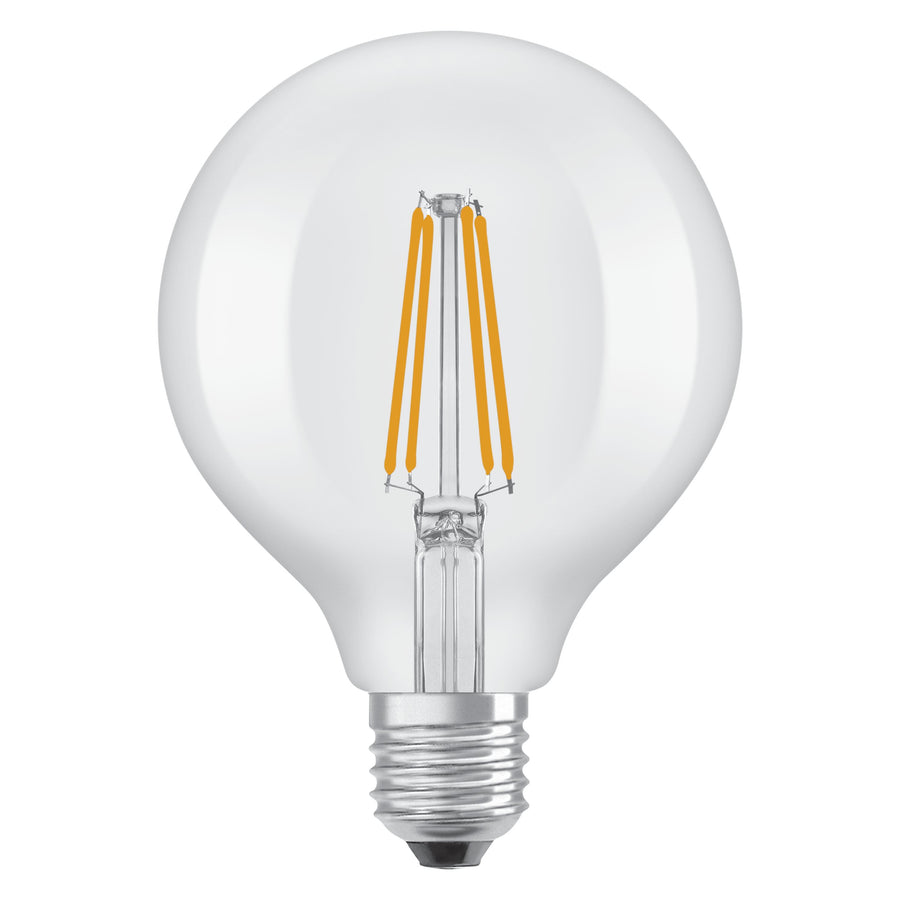 E27 LED bulb = 75W, small globe, clear, warm white