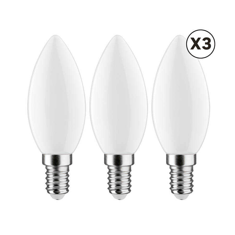 3 E14 LED bulbs = 60W, frosted candle, natural light
