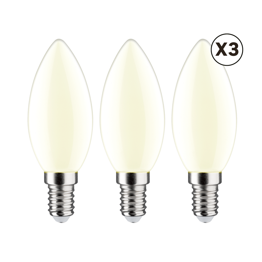 3 E14 LED bulbs = 60W, frosted candle, natural light