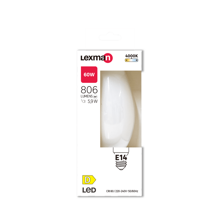 E14 LED bulb (60W equivalent), frosted, natural light