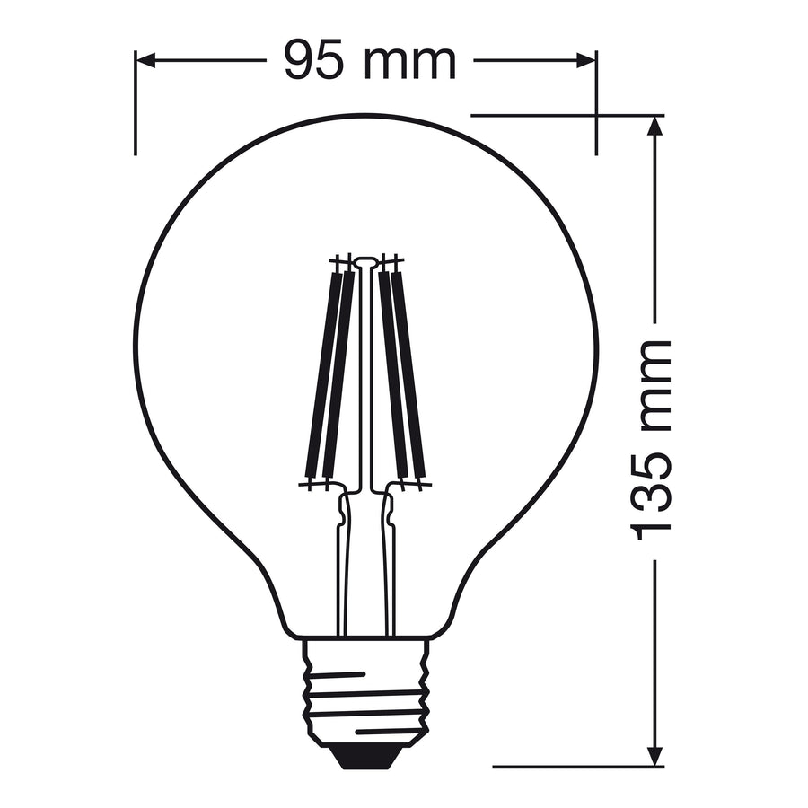 E27 LED bulb = 75W, small globe, clear, warm white