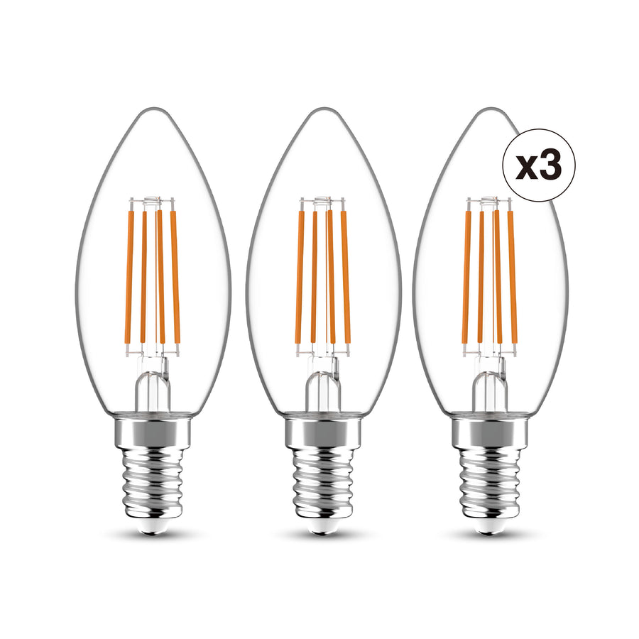 3 lampadine led e14=60w candela trasparente luce naturale
