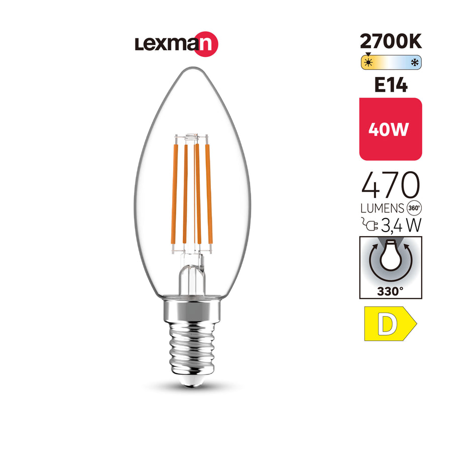 Lampadina led e14=40w candela trasparente luce calda