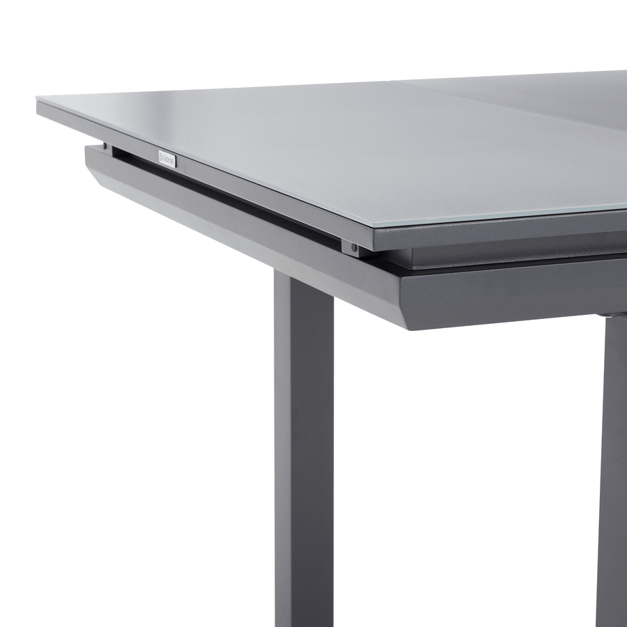 Odyssea table, 188/244 x 100 mm, aluminium frame with anthracite Naterial glass top