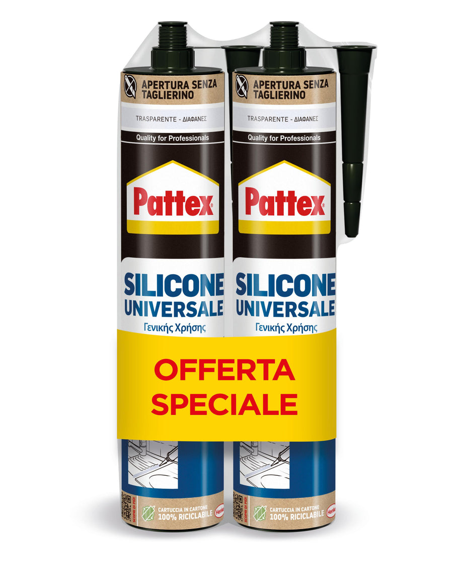 Bi pack silicone acetico trasparente universale pattex 280ml