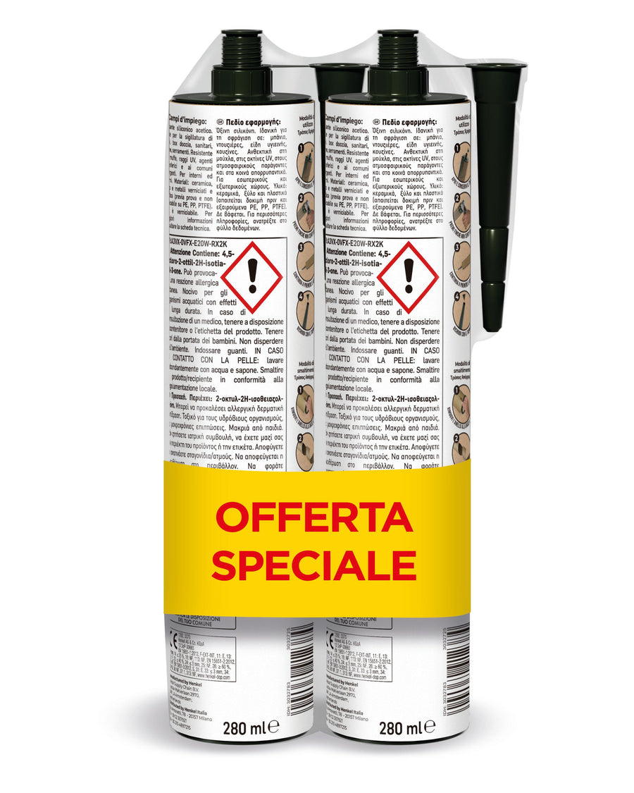 Bi pack silicone acetico bianco universale pattex 280ml