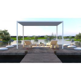 PERGOLA IN ALUMINUM GLICINE L294xP294xH235 white, motorized cover lighting, led