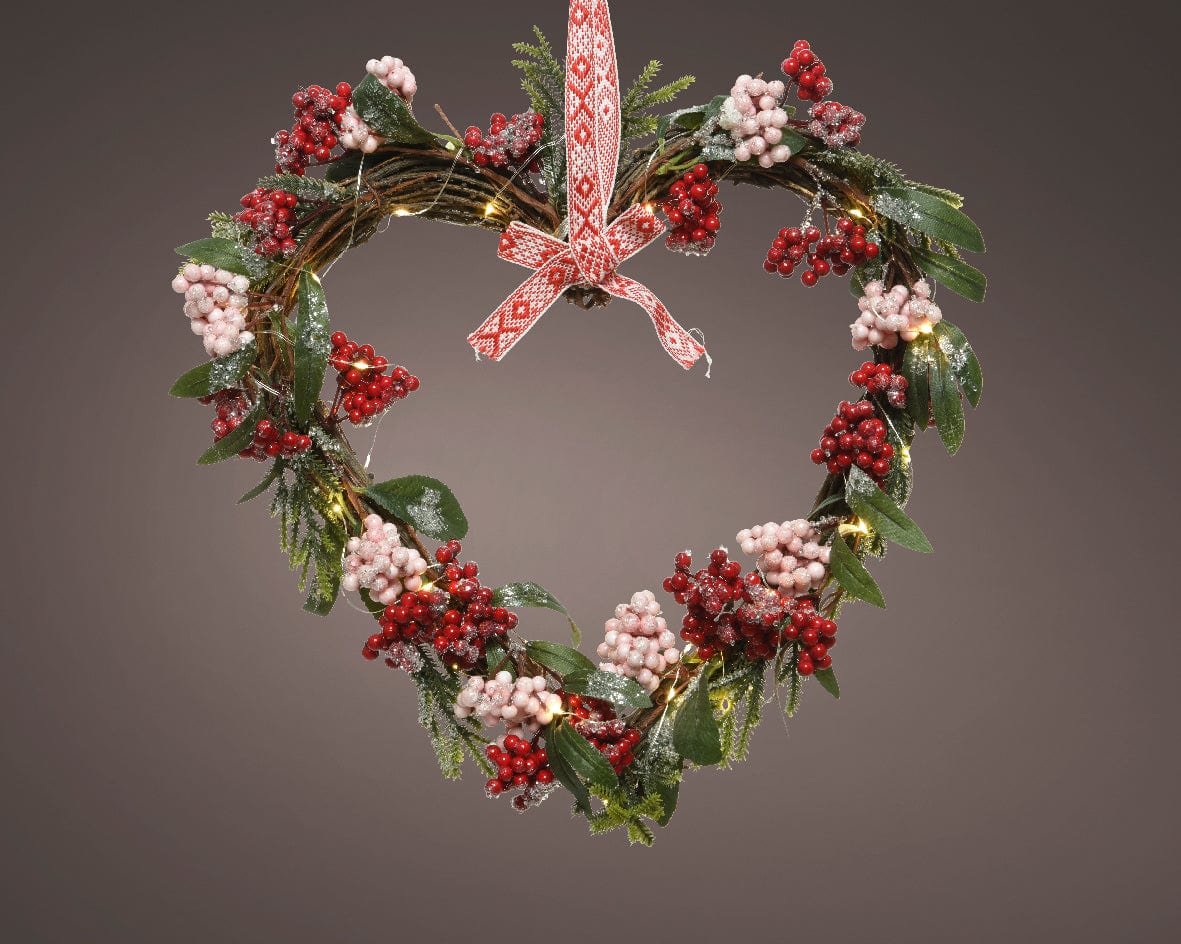 Bricocenter HEART SHAPED GARLAND WITH LED AND BERRIES 43CM H.