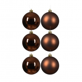 SET 6 BROWN PLASTIC CHRISTMAS BALLS