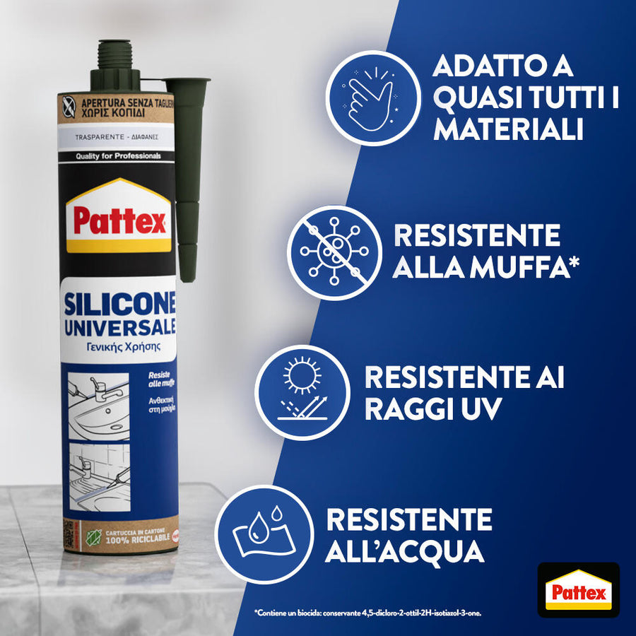 Bi pack silicone acetico trasparente universale pattex 280ml