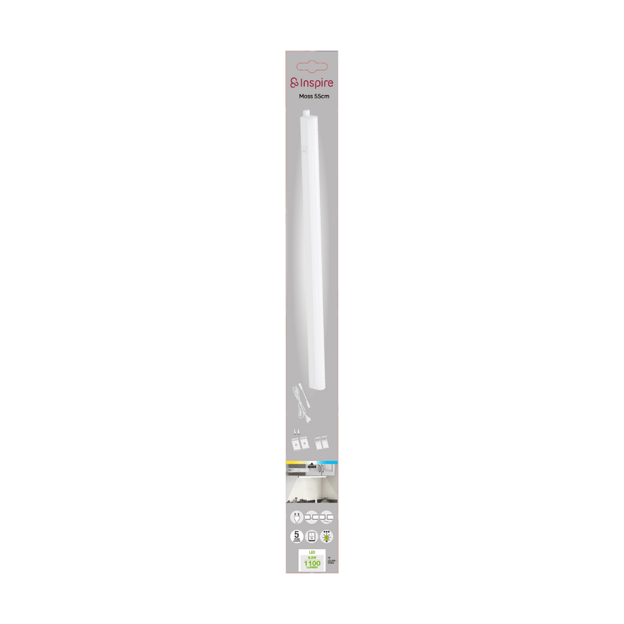 White plastic under-cabinet strip lights, 55 cm, 7W LED, natural light