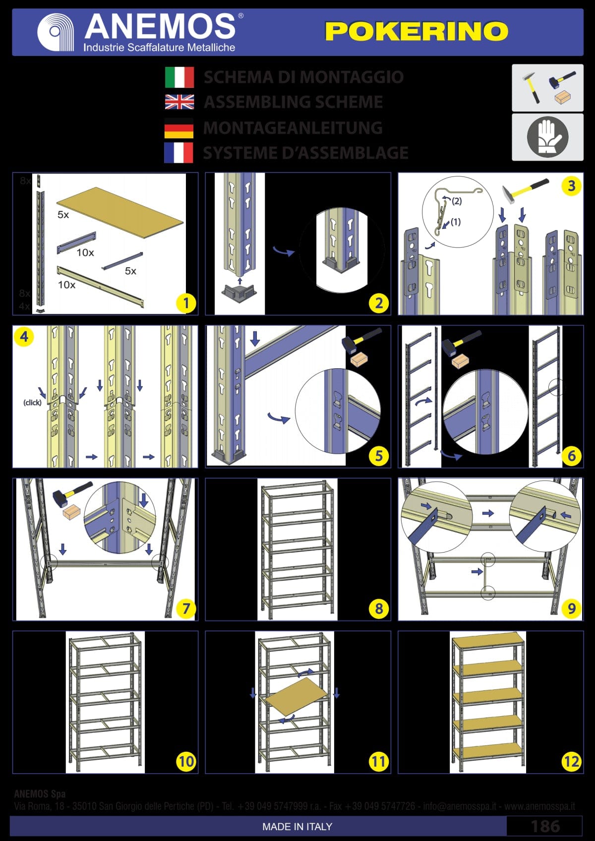 Bricocenter Metal and Wood Shelving L90XP40XH180CM, 175 KG, 5 Space Shelves